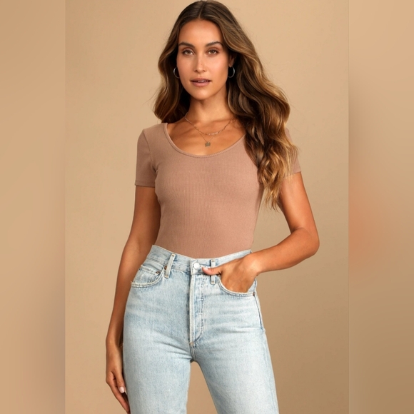 Women's Tan Ribbed Bodysuit - Picture 1 of 5